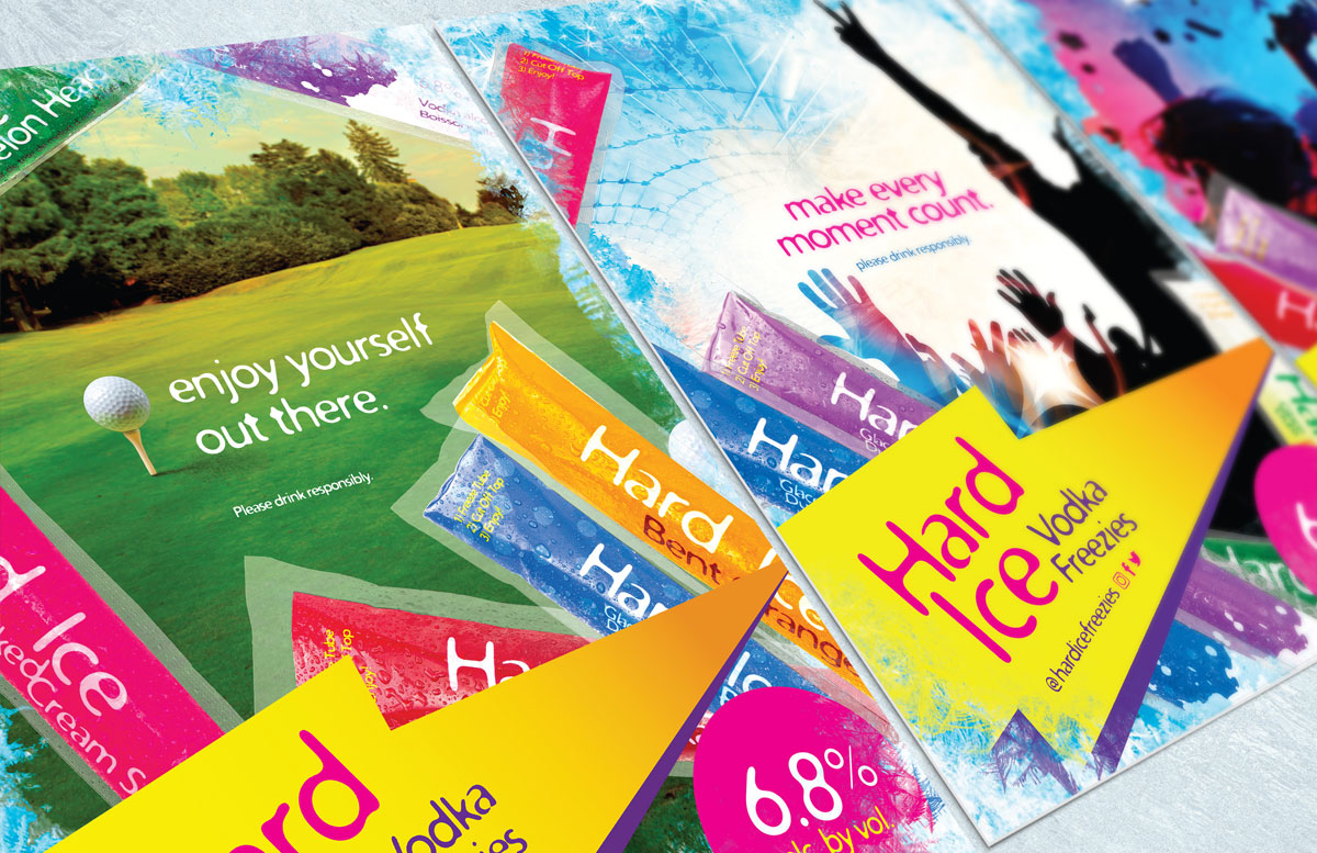 Hard Ice Vodka Freezies posters. Branding and design by Matt Rock c/o Winterland Beverages